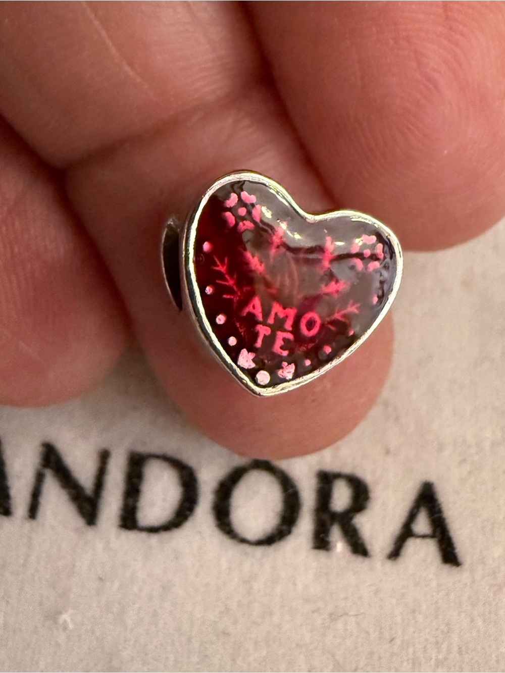 AMO Heart Charm with Red Floral Enamel